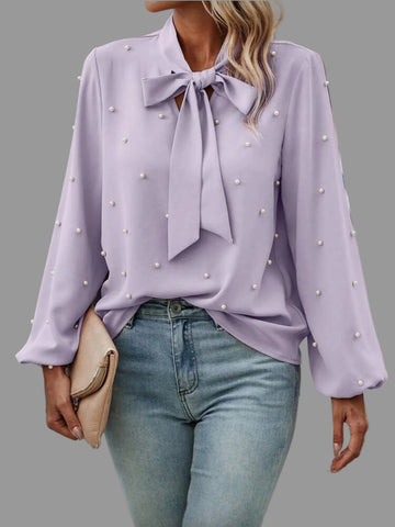 CAMISA CON LAZADA Y PERLAS 10 CLRS