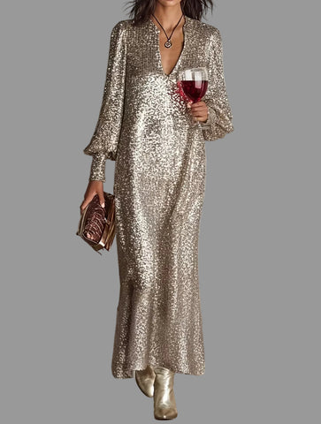 VESTIDO AMPLIO DE LENTEJUELAS CHAMPAGNE