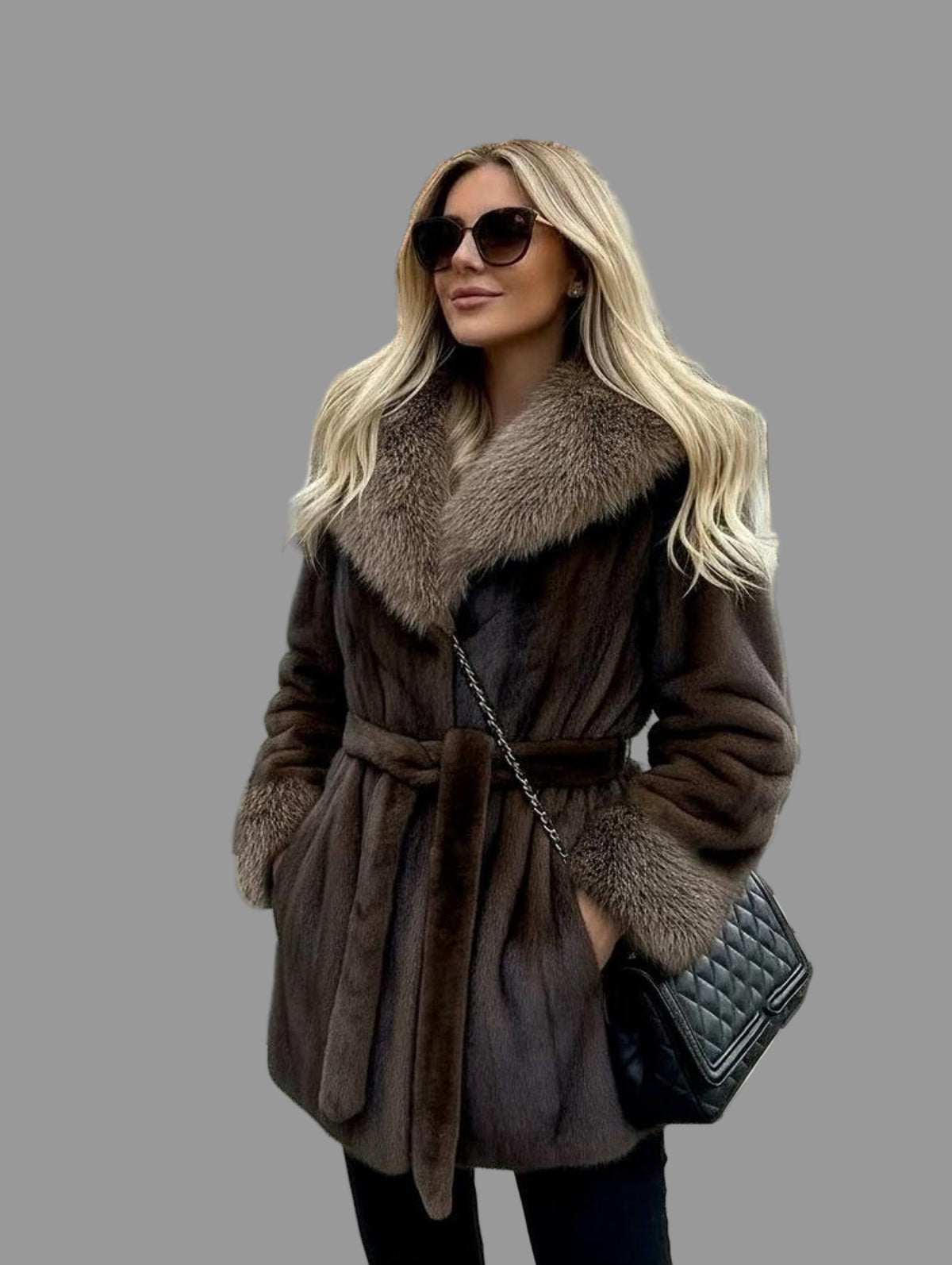 CHAQUETÓN DE PIEL ECOLÓGICA CON CUELLO