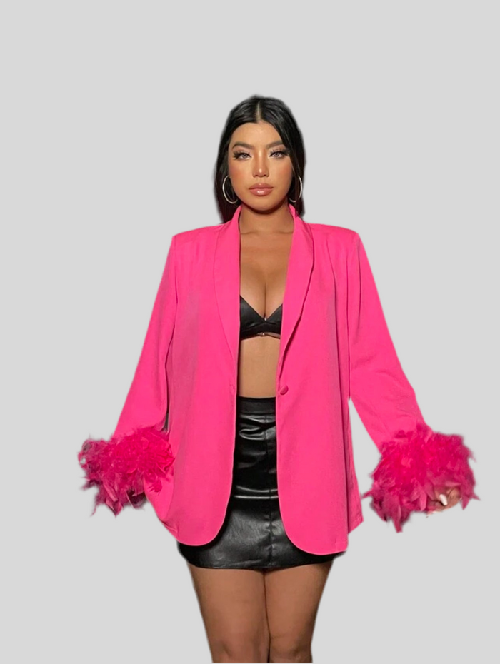 CHAQUETA OVERSIZE CEREMONIA CON PLUMAS