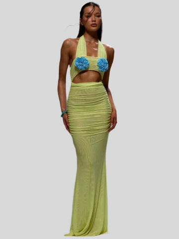 VESTIDO EN MALLA DE LYCRA CON FLORES