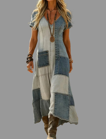 VESTIDO MIDI PATCHES VAQUERO