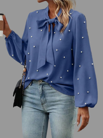 CAMISA CON LAZADA Y PERLAS 10 CLRS