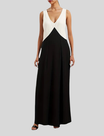 VESTIDO LARGO BICOLOR ESCOTE UVE