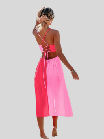 VESTIDO BICOLOR ROSA TIRANTES