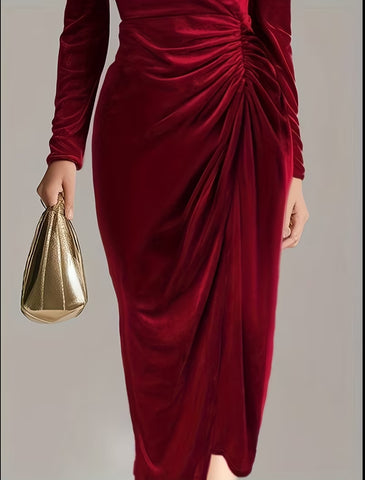 VESTIDO TERCIOPELO DRAPEADO 3 CLRS