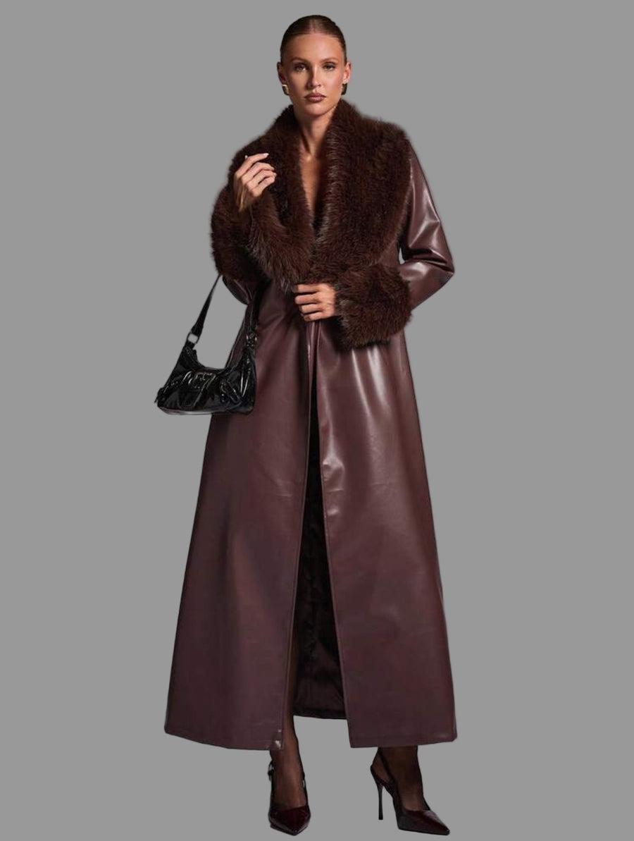 ABRIGO DE NAPA ECO CON CUELLO Y PUÑOS DE PELO