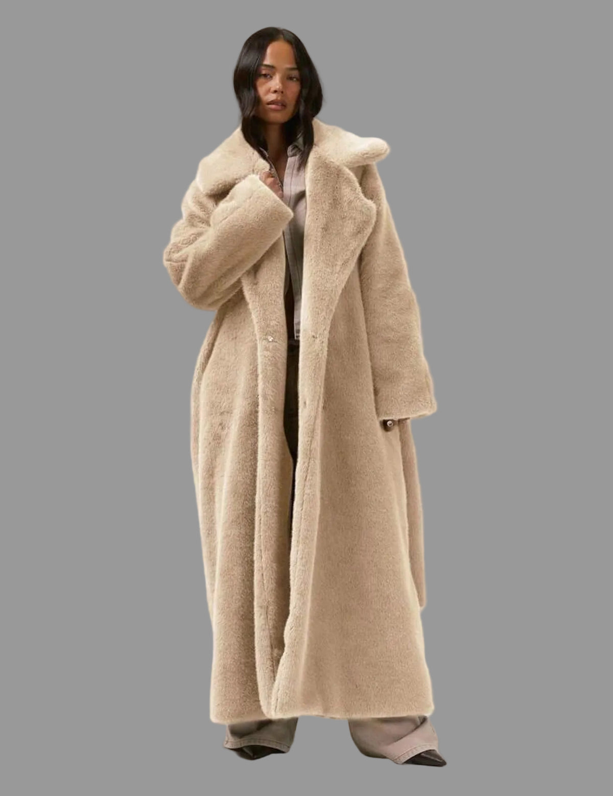 ABRIGO FAUX FUR LARGO CINTURÓN 3 CLRS