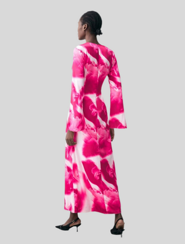 VESTIDO MIDI ESTAMPADO ESCOTE