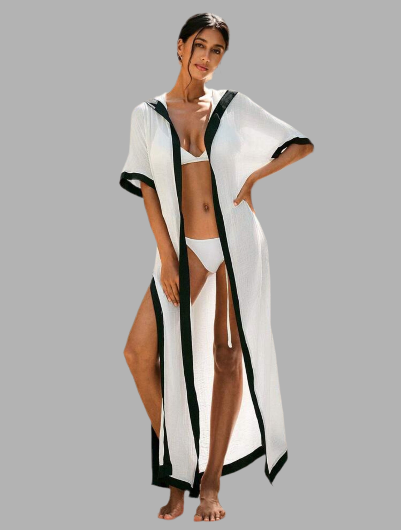 KIMONO CAPUCHA CON BORDE CONTRASTE