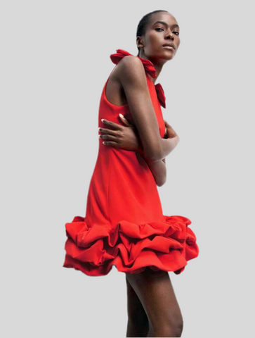 Ceremony dress with ruffled bows