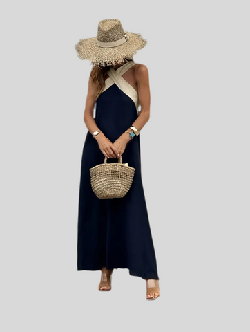 VESTIDO MIDI CON ESCOTE EN CONTRASTE