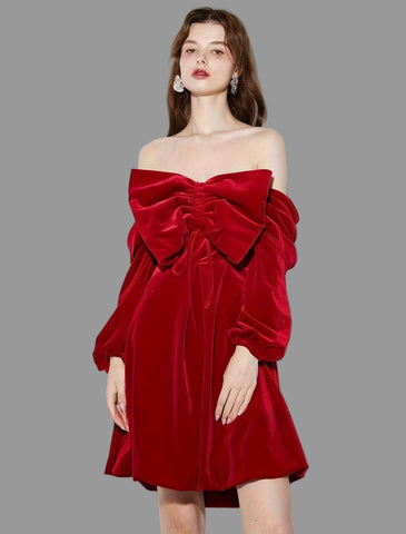 VESTIDO TERCIOPELO CON GRAN LAZO