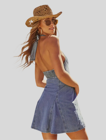 VESTIDO VAQUERO MINI ESCOTE HALTER