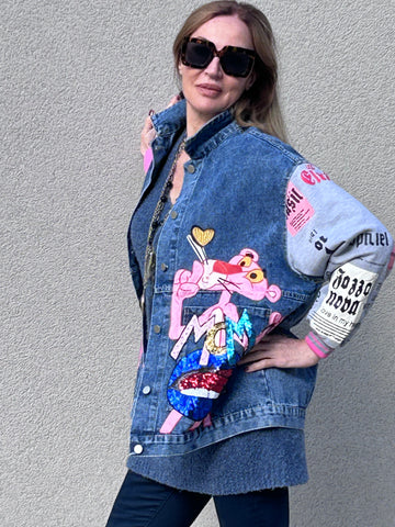 Oversize denim jacket with comic