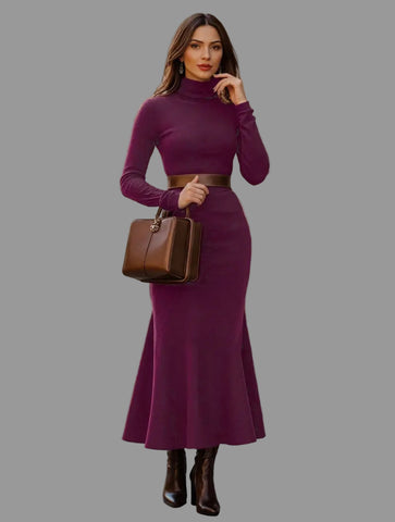 VESTIDO MIDI CON CUELLO ALTO 4 CLRS