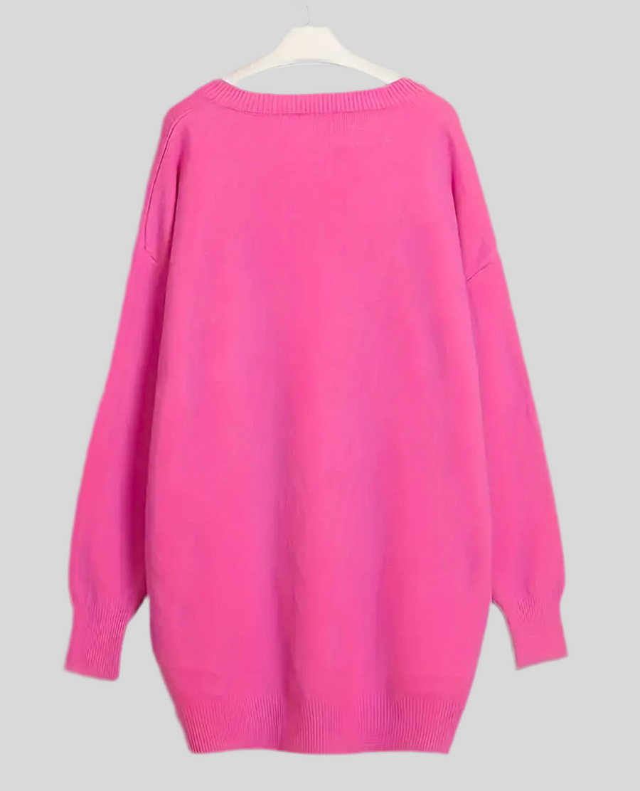 JERSEY OVERSIZE CUELLO EN PICO ROSA CHICLE