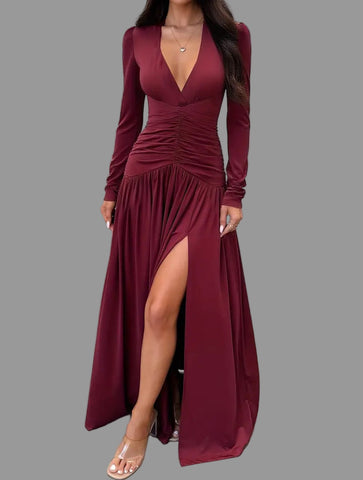 VESTIDO LARGO ELÁSTICO CADERA DRAPEADA 2 CLRS