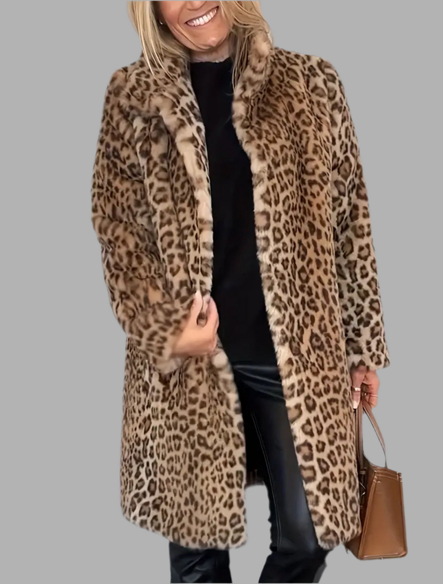 ABRIGO RECTO DE PELUCHE ANIMAL PRINT