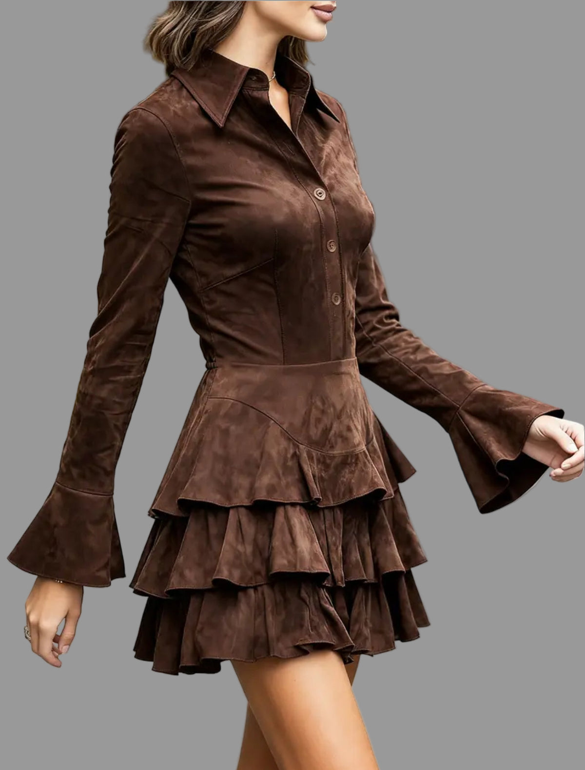 VESTIDO CORTO CAMISERO CON VOLANTES