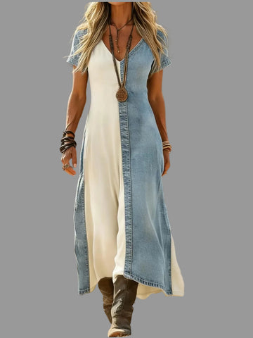 VESTIDO BICOLOR ESCOTE UVE