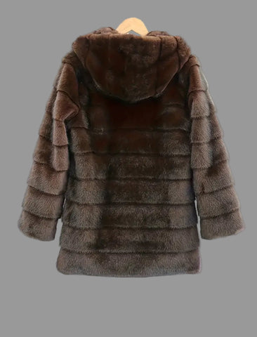 CHAQUETÓN DE VISÓN ECO CON CAPUCHA