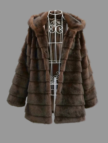 CHAQUETÓN DE VISÓN ECO CON CAPUCHA