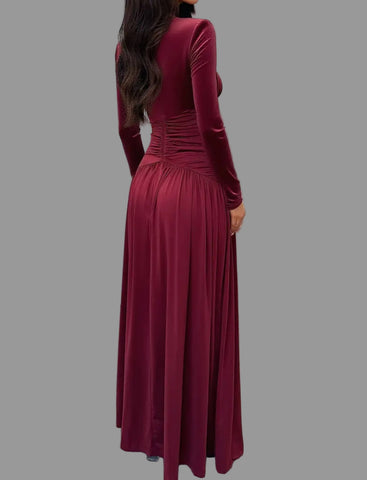 VESTIDO LARGO ELÁSTICO CADERA DRAPEADA 2 CLRS