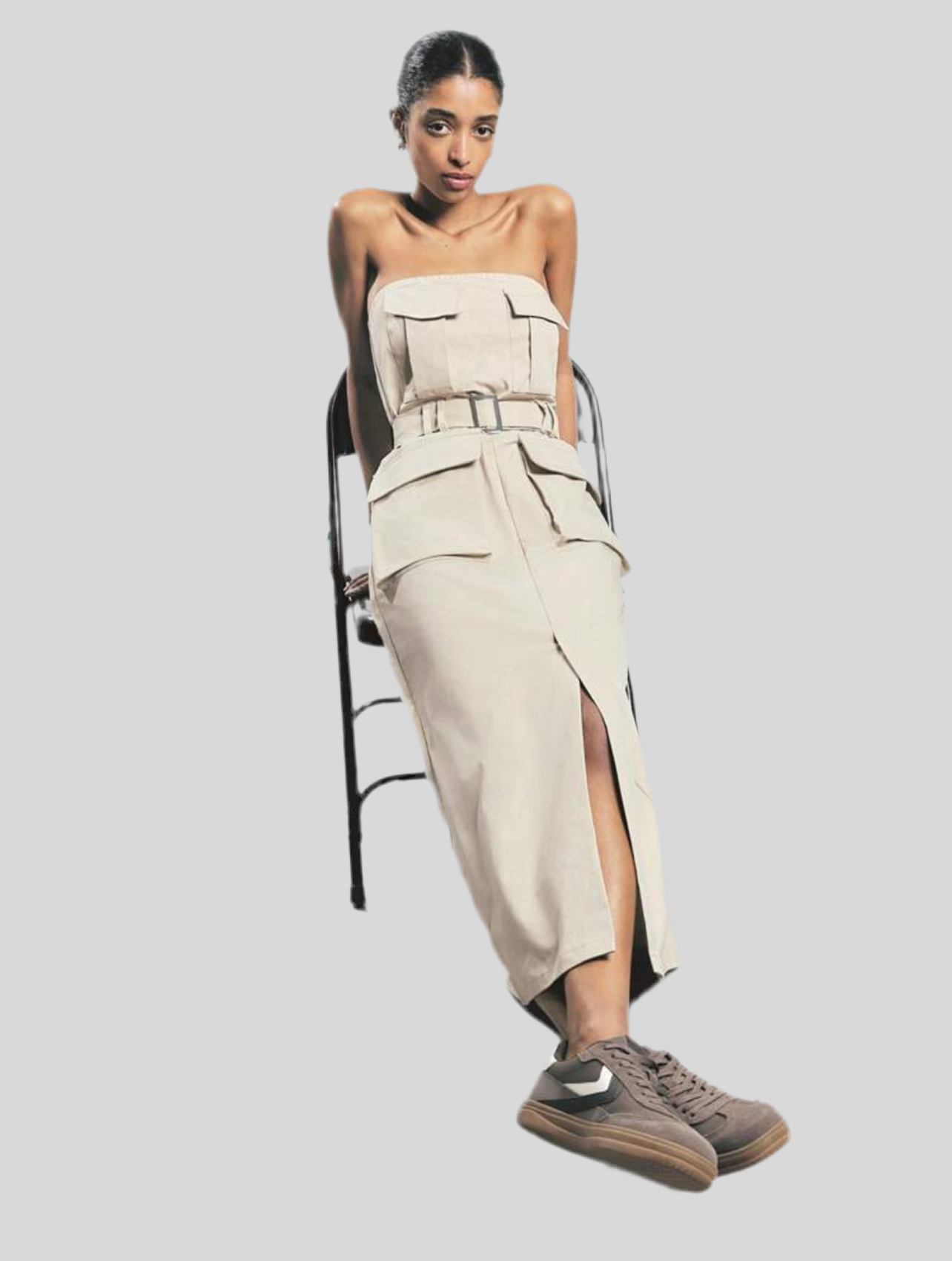SAFARI STYLE OFF-THE-SHOULDER DRESS