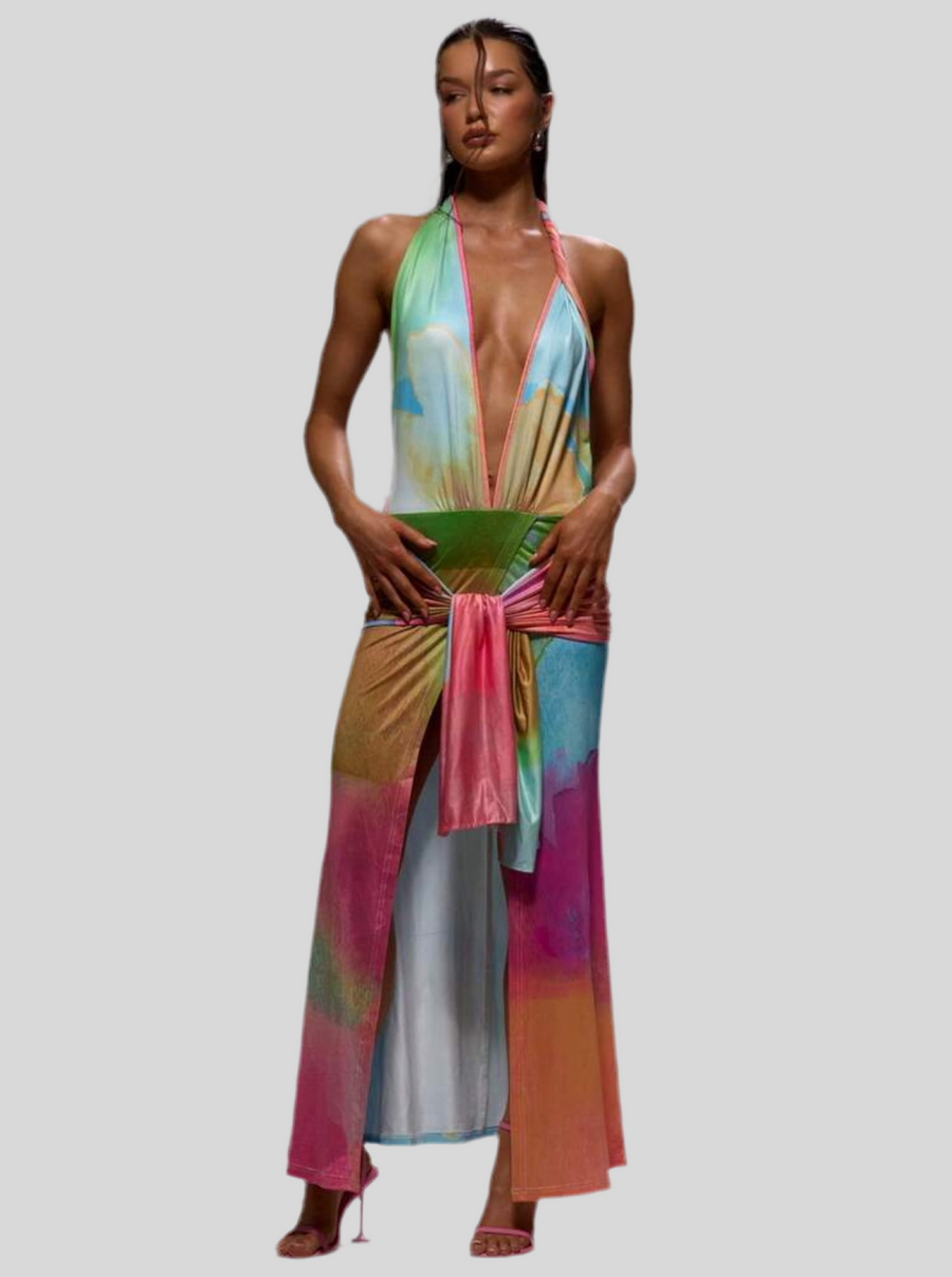 VESTIDO DE LYCRA HALTER MULTICOLOR