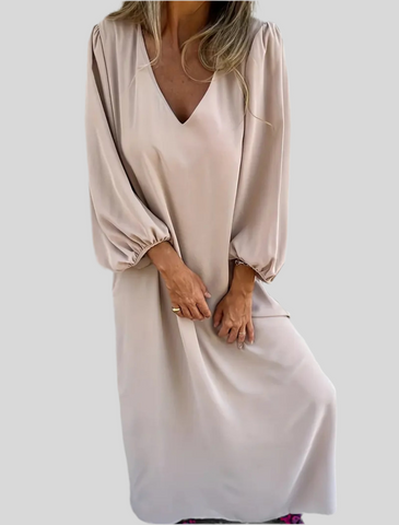 VESTIDO MIDI AMPLIO ESCOTE UVE 2 CLRS