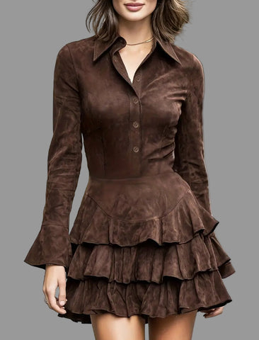 VESTIDO CORTO CAMISERO CON VOLANTES