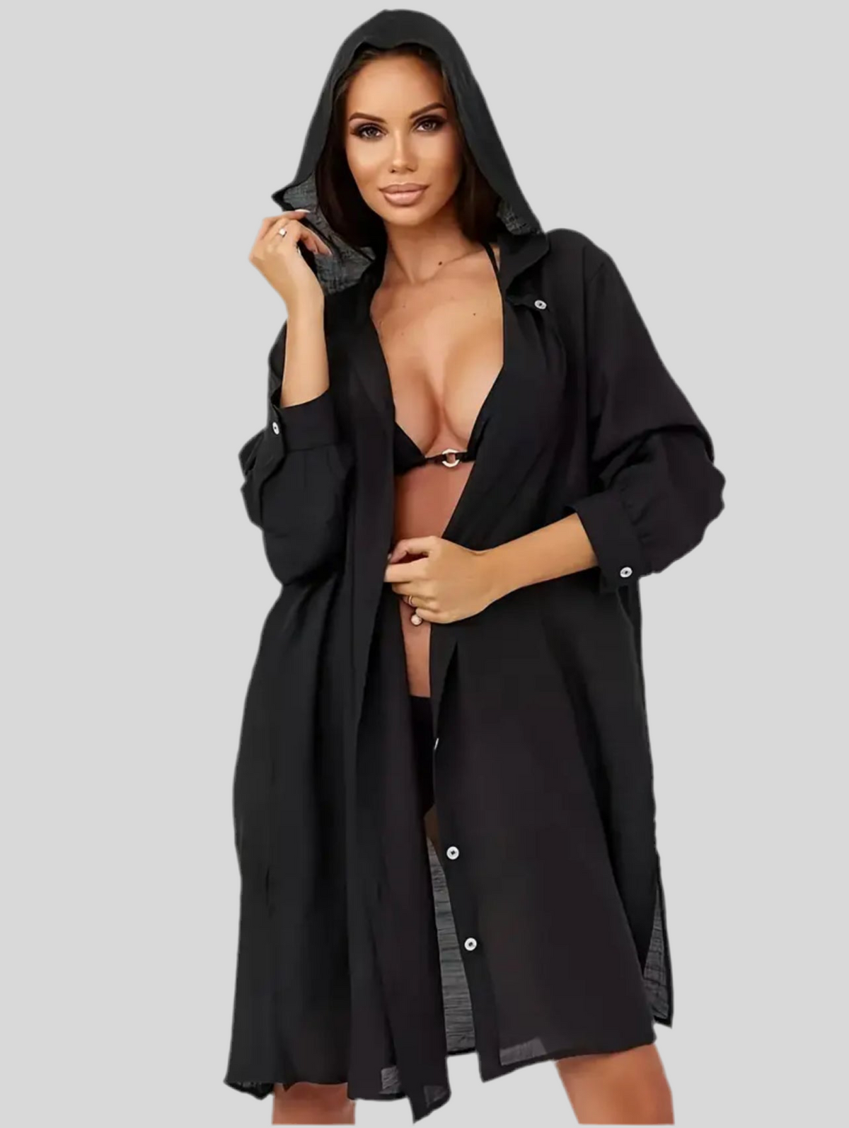VESTIDO BLUSÓN DE PLAYA CON CAPUCHA 6 CLRS