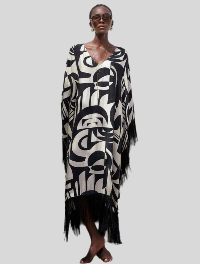 KAFTAN AMPLIO CON BORDE DE FLECOS