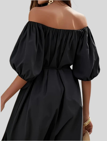 VESTIDO AMPLIO ESCOTE HOMBROS 3 CLRS