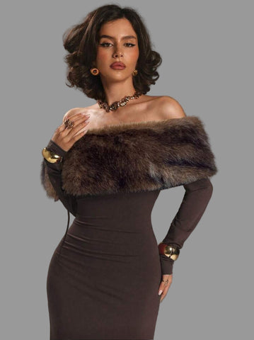 VESTIDO AJUSTADO LARGO CON OPENSHOULDERS 3 CLRS