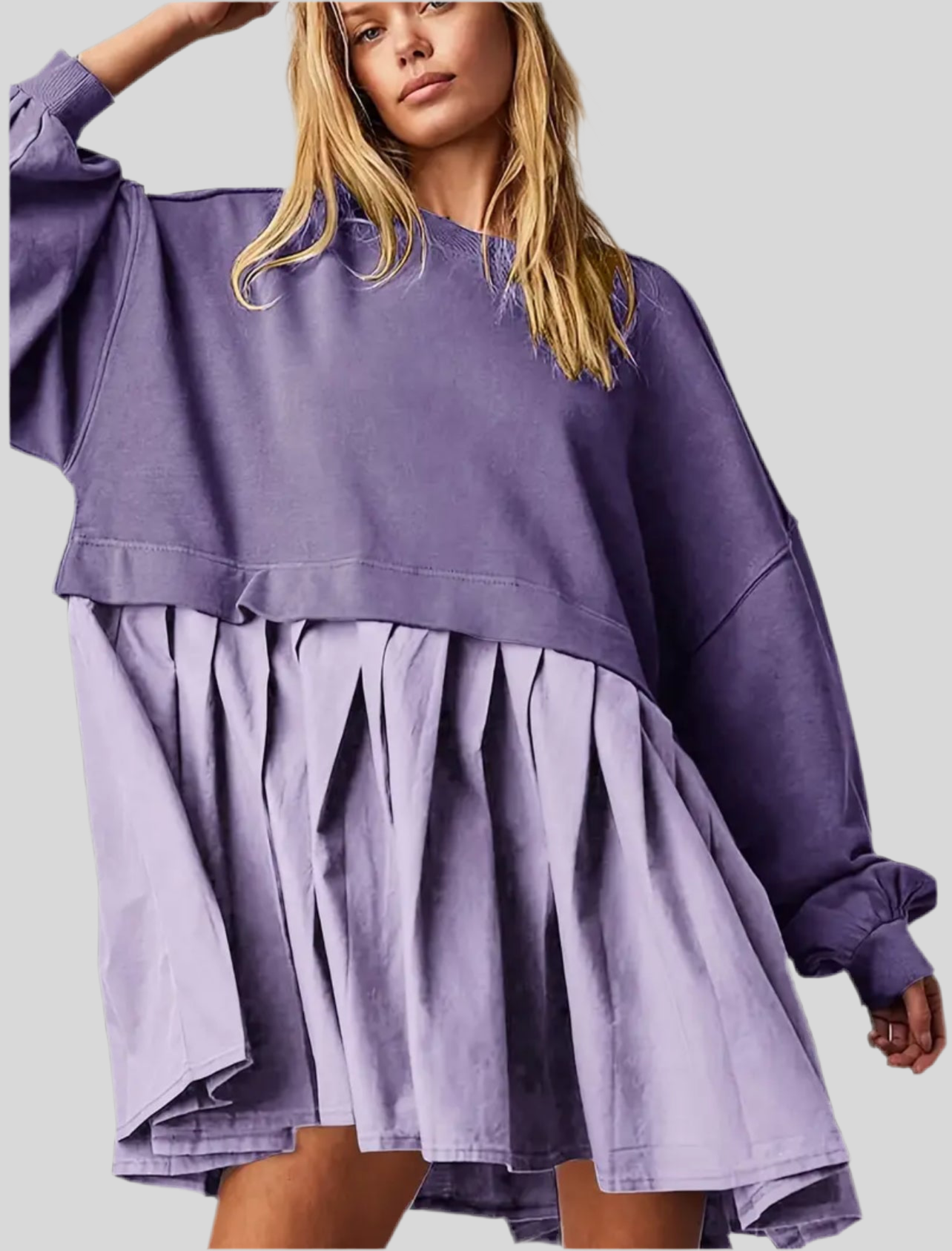 VESTIDO CORTO OVERSIZE DOS TEJIDOS 3 CLRS