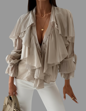 CAMISA DE VOLANTES ESCOTE EN UVE 3 CLRS