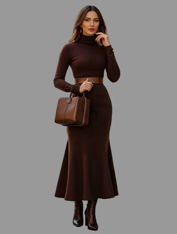 VESTIDO MIDI CON CUELLO ALTO 4 CLRS