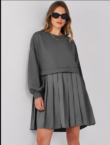 VESTIDO CORTO OVERSIZE DOS TEJIDOS 3 CLRS