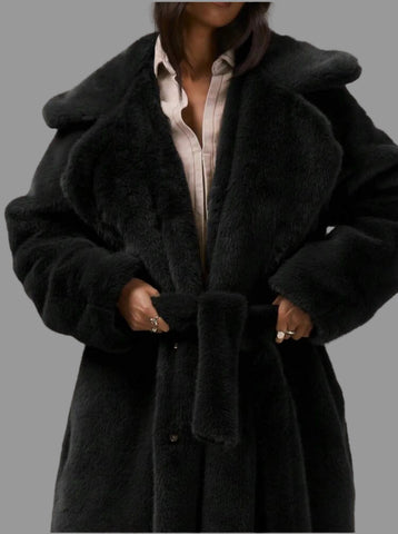 ABRIGO FAUX FUR LARGO CINTURÓN 3 CLRS