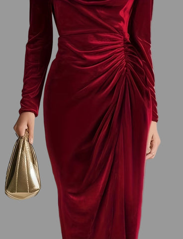 VESTIDO TERCIOPELO DRAPEADO 3 CLRS