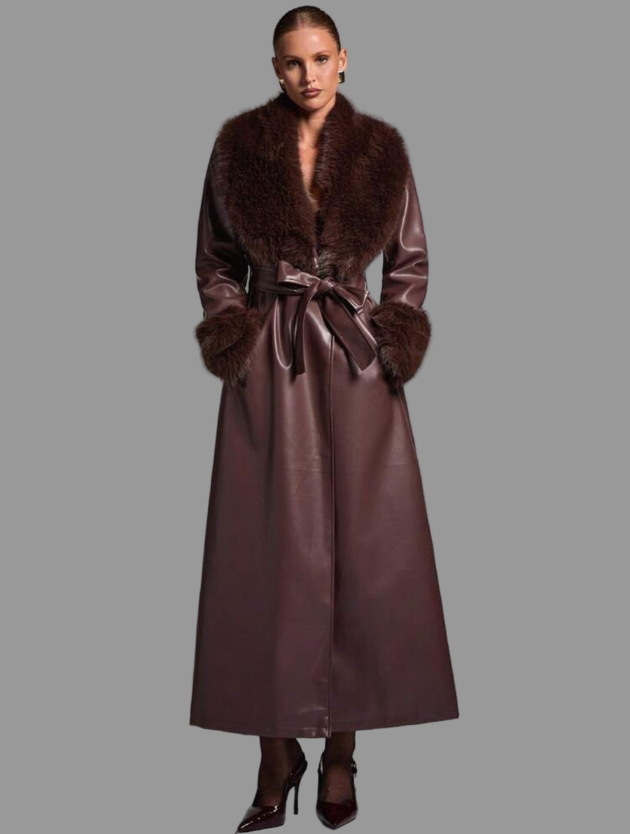 ABRIGO DE NAPA ECO CON CUELLO Y PUÑOS DE PELO