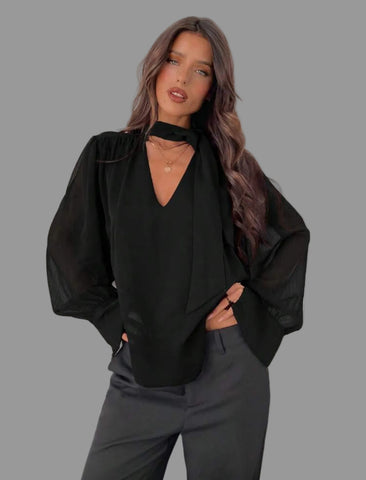 CAMISA AMPLIA CON ESCOTE Y LAZADA 9 CLRS