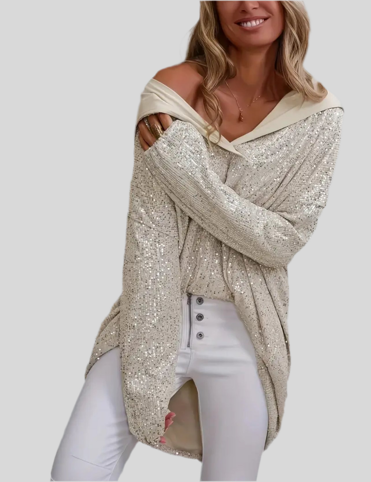 SUDADERA CON LENTEJUELAS Y CAPUCHA