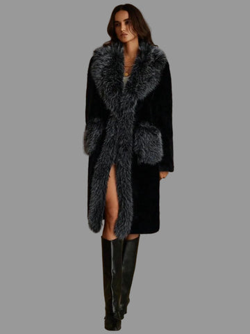 ABRIGO DE VISÓN FAUX FUR CON CUELLO Y BORDE