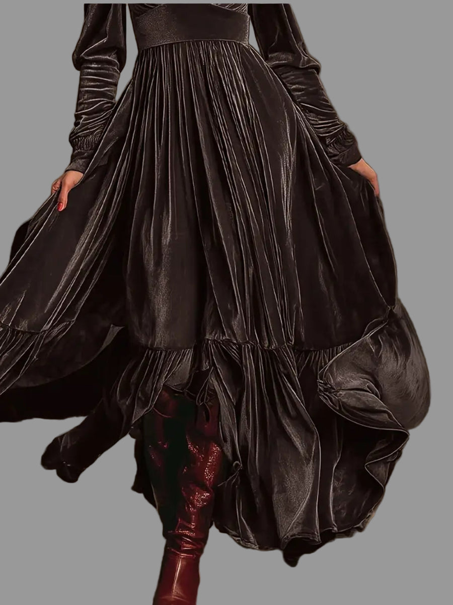 VESTIDO LARGO DE TERCIOPELO PANELADO 6 CLRS