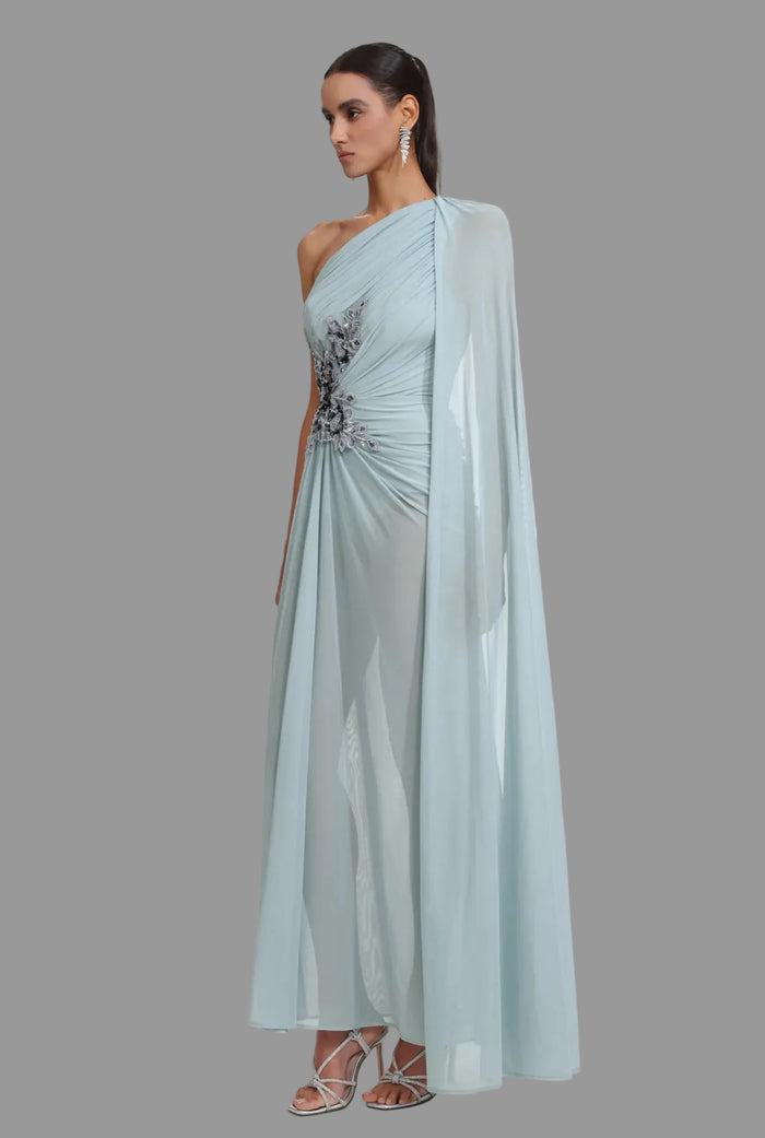 VESTIDO CELESTE ROMANA DRAPEADO