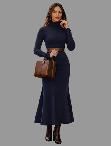 VESTIDO MIDI CON CUELLO ALTO 4 CLRS