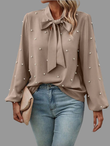 CAMISA CON LAZADA Y PERLAS 10 CLRS